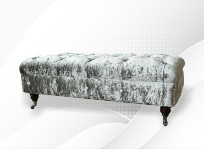 Chesterfield Polsterhocker Grau Stoff Wohnzimmer Design Polster Sofa Neu Textil